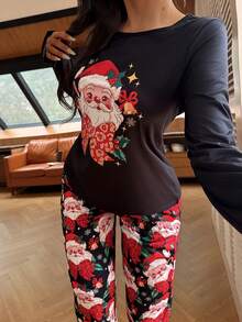 Miss Vinta 可爱圣诞老人撞色印花睡衣套装（女士款） - 彩色 - 查看 3