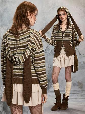 Maglione vintage da donna con orecchie da coniglio, stile fairycore, carino e malizioso