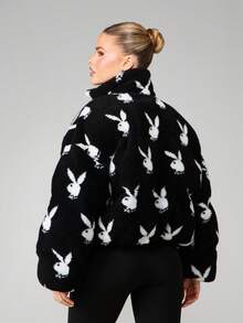 Missguided x Playboy Áo khoác phao dáng rộng có họa tiết đầu thỏ cho thời trang dạo phố mùa đông - Đen và trắng - Xem 2