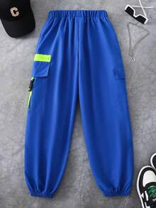 SHEIN Fantacosmos Tween Boy Contrast Color Cargo Style Jogger Pants - Royal Blue - View 2