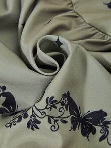 SHEIN ChillGRL 青少年女孩盖袖花卉印花褶皱 A 字连衣裙夏季女童服装