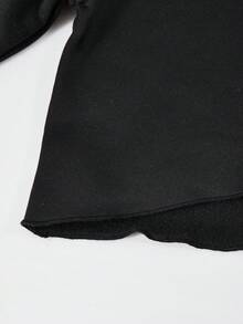 SHEIN Explorewe Streecool Teen Girls' Asymmetrical Long Sleeve Sweatshirt,Contrast Shoulder Patchwork Dark Style Graphic Print Black Autumn Streetwear Techno Rave - Black - View 6