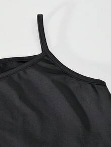 SHEIN Explorewe Quần denim in họa tiết phong cách đường phố rộng rãi cho bé gái tuổi teen Streecool, Áo hai dây lửng, Áo lưới trùm đầu tay dài 3 món, Trang phục thời trang - Màu xanh lam - Xem 10