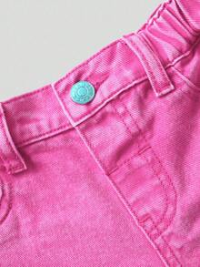 SHEIN ChillGRL Kleine Mädchen-Jeans in geradem, locker sitzendem Schnitt mit Herz-Stickerei, vielseitig einsetzbar, einfach, verwaschen, mit mehreren Taschen, geeignet für tägliche Ausflüge, Frühjahr/Sommer Neukollektion