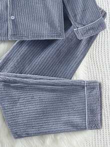 2 件套青少年男童海军蓝毛绒领开衫和裤子舒适家居服套装 - 深灰色 - 查看 6