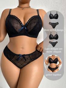 DesireSculpt Bộ 2 quần lót đen gợi cảm cỡ lớn dành cho nữ kèm áo ngực và quần lót nâng ngực có gọng - màu đen - Xem 3