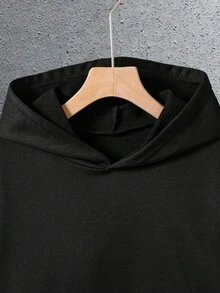 SHEIN Coolqubz 1 件青少年男孩街头时尚图案印花套头连帽衫，面料结实，颜色百搭，适合秋冬季 - 黑色 - 查看 4