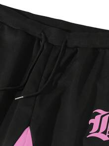 Manfinity EMRG 男士字母印花撞色抽绳腰休闲运动裤，Y2K健身裤 - 彩色 - 查看 5