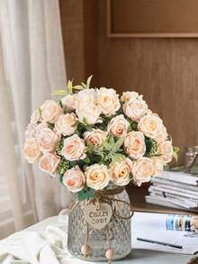 1/3束丝绸玫瑰花束，人造花，适用于家居装饰、婚礼、摄影道具 - 彩色 - 查看 6