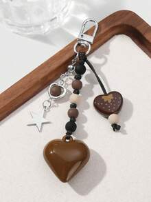 ROMWE Kawaii 1pc Y2K Fashion Unique Soft Grunge Gothic Silver Chain Faux Pearl Star Rhinestone Wing Heart Ribbon Bow Faux Cherry Pendant Keychain Bag Charm, Suitable For Women/Girls Everyday Wear & Holiday Gift, Halloween - Brown-58 - View 6