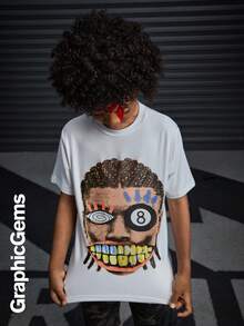 SHEIN Coolqubz Tween Boy Casual Fashion Printed Round Neck Knit T-Shirt - White - View 7