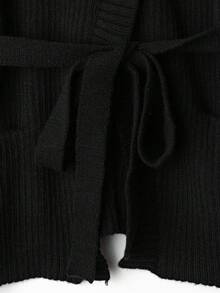 GlowEve 新款女士V领开衫，欧美风格撞色优雅简约时尚针织毛衣 - 黑色 - 查看 6