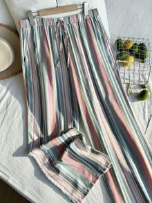 Comfortcana Plus Size Colorful Striped Loose Vacation Pants - Multicolor - View 2