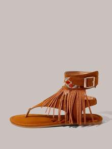 Styleloop Women's Flat Sandals, Boho Style, Retro American, Bohemian, Western Music Festival, Party Outfit For Christmas - Brown - View 2