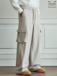 HUEFORM Pantalon cargo décontracté pour hommes, couleur unie, taille élastique avec cordon de serrage, pantalon cargo surdimensionné polyvalent pour hommes, pantalon de survêtement cargo pour hommes - Kaki - Voir 6