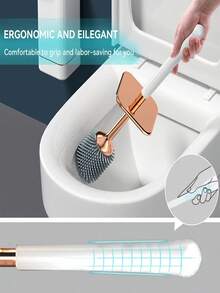 Aokala Toilet Brush And Holder Silicone Toilet Bowl Brush Set Long Handle Modern Bathroom Cleaning Deep Cleaning Bathroom Decor Fall Decor - Black - View 4