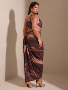 SHEIN BAE 大码女式多色针织印花宽松领连衣裙 - 彩色 - 查看 2