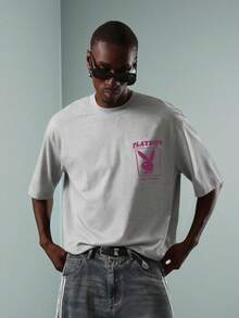 PLAYBOY X SUMWON Áo thun crop top cỡ lớn in logo lớn ở lưng và ngực - Xám - Xem 2