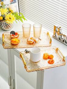 1set New Acrylic Tray With Geometric Handle, Ripple Shape, Nordic Style Creative Platter, Suitable For Snacks, Cups, Cutlery, Etc.,Kitchen,Christmas Gift - Gold - View 5