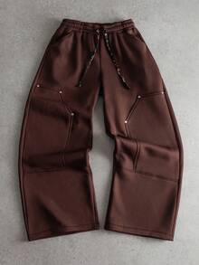 Manfinity Roghcode Men's Dark Brown Sweatpants,Summer Streetwear Work Long Pants,INS High Street Hip Hop Y2K,Asymmetric Drawstring Casual Trending Daily Wear Gift - Brown - View 3
