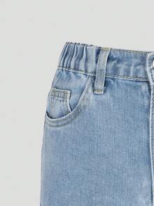 SHEIN ChillGRL Girls Y2K Vintage Washed Relaxed Straight Leg Jeans, Fashionable Casual Versatile - Light Wash - View 7