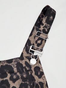 SHEIN ChillGRL Tween Girl Leopard Print Button Design Wide Leg Casual Bib Overall Jumpsuit Fall Winter - Multicolor - View 7