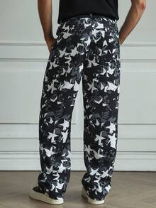 HUEFORM Herren Schwarze Sternmuster Gerade geschnittene Lässig Hose mit Taschen, perfekt für einen raffinierten Ausflug - Schwarz und Weiss - Übersicht 2