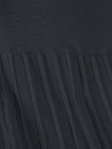 Franclia Váy len chắp vá xếp ly mới, váy len cạp cao ôm sát, váy chữ A thường ngày cho nữ - Màu xám đen - Xem 5