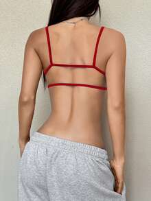 SHEIN EZwear Áo hai dây siêu ngắn màu trơn gợi cảm thời trang dành cho nữ - Đỏ - Xem 2