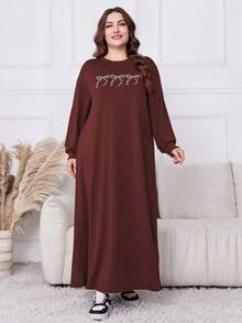 Lacomfia 大码女式休闲宽松长袖连帽卫衣 - 紅色 - 查看 3