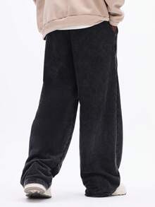 SUMWON Relaxed Wide Leg Sweatpants With Los Angeles Script Embroidery For Casual Everyday Comfort Plain - Black - View 3