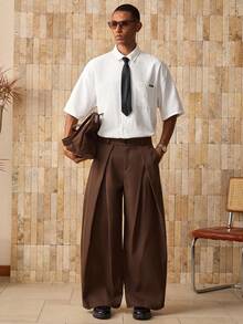 AKNOTIC Áo Sơ Mi Nam Dệt Kim Có Cà Vạt, Baggy Tay Ngắn Phối Nút Cổ Áo Sơ Mi Công Sở Màu Trắng Trơn Cho Bạn Trai Quà Tặng - trắng - Xem 4