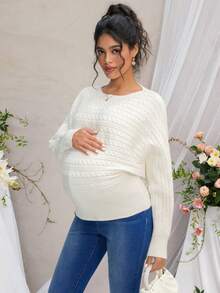 Momance Maternity Women's Solid Color Minimalist Long Sleeve Sweater, Everyday Wear - White - View 3