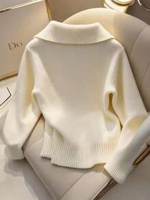 GlowEve CURVE Women's Casual Turndown Collar Long Sleeve Loose Fit Plus Size Cardigan, Outerwear For Autumn/Winter - Apricot - View 2