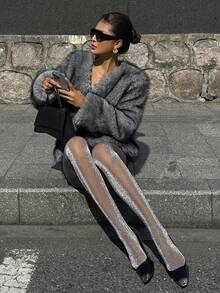 DAZY 黑色透明连裤袜，修身显腿袜 - 銀色 - 查看 4