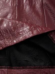 Almamuse 女士长袖西装领PU皮革前拉链迷你连衣裙 - 酒紅色 - 查看 6