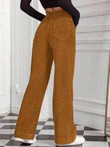 SHEIN EZwear Women's High Waist Pockets Wide Leg Loose Casual Versatile Denim Pants - Mocha Brown - View 2