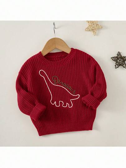 Loomiva 男婴卡通恐龙图案万圣节圆领长袖毛衣，秋冬季款