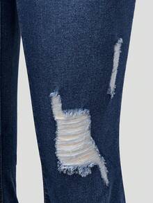 SHEIN ChillGRL Tween Girl Pre-Washed Ripped Flared Elastic Denim Jeans - Dark Wash - View 6