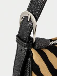 SHECARRY Túi đeo vai thời trang nữ họa tiết da bò, ví cầm tay họa tiết da bò giản dị dành cho nữ. - Đen nâu - Xem 5