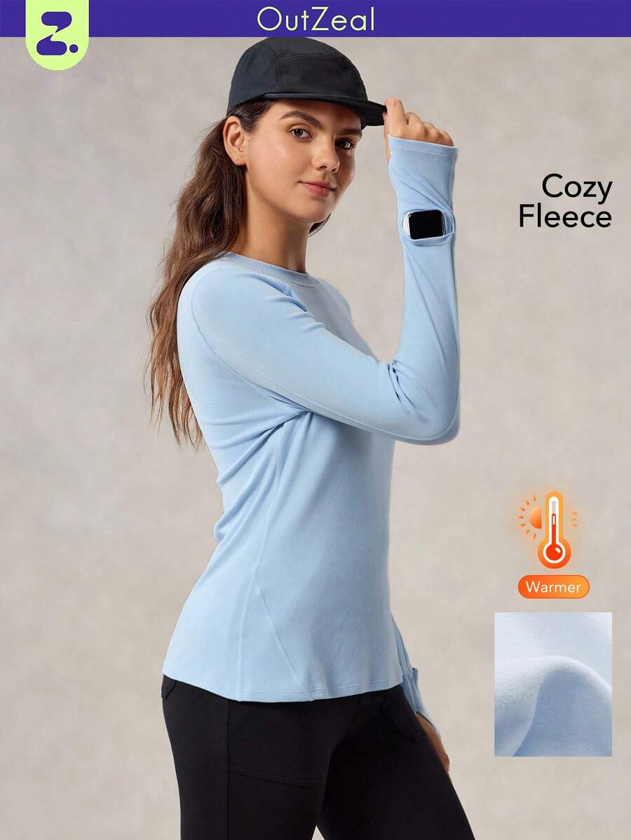 OutZeal 女士柔软拉绒表窗长袖蓝色户外T恤日常休闲 - 藍色 - 查看 1