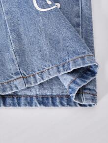 SHEIN ChillGRL Tween Girl 条纹印花长袖衬衫 + 白色吊带背心 + 字母印花阔腿牛仔裤 3 件套 - 彩色 - 查看 8