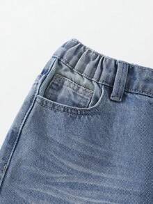 Denimly 男童休闲日常都市街头风弹力腰拉链口袋做旧设计直筒牛仔裤