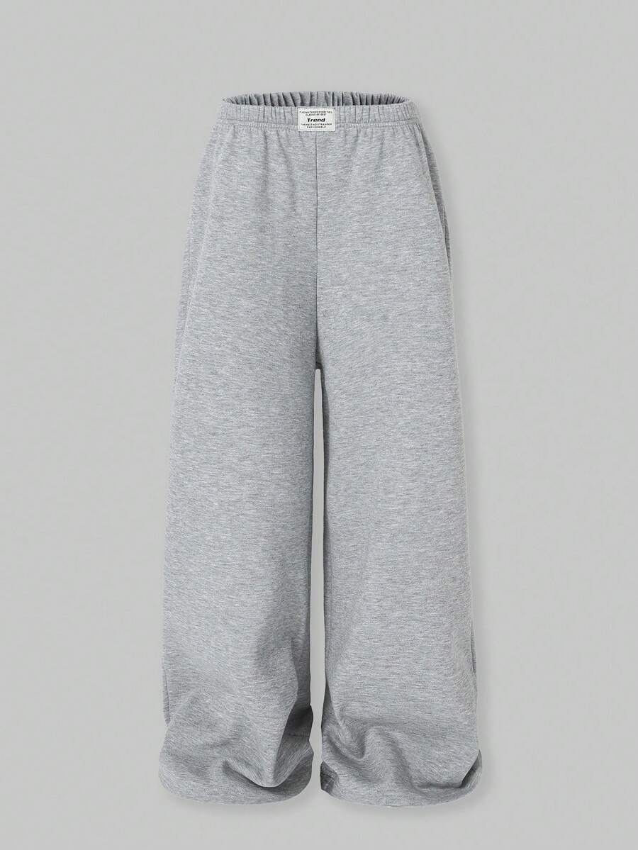 SHEIN ChillGRL 1pc Teen Girl Oversized Grey Washed Waistband Straight Leg Extra Long Trousers, Autumn/Winter
