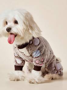 PETSIN 1 Piece Of Colorful Puppy Footprint Printed Pet Jumpsuit, Autumn And Winter Flannel Warm And Comfortable Pet Warm Clothes - Multicolor - View 4