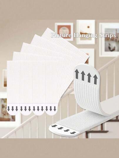 12 Pairs Of Large Picture Hanging Strips, Heavy-Duty Adhesive Double-Sided Hook And Loop Tape, Photo Frame, Canvas Hanger, Nail Free Stickers, Anti Damage, Detachable Hanging Strips Suitable For Posters, Mirrors, Walls