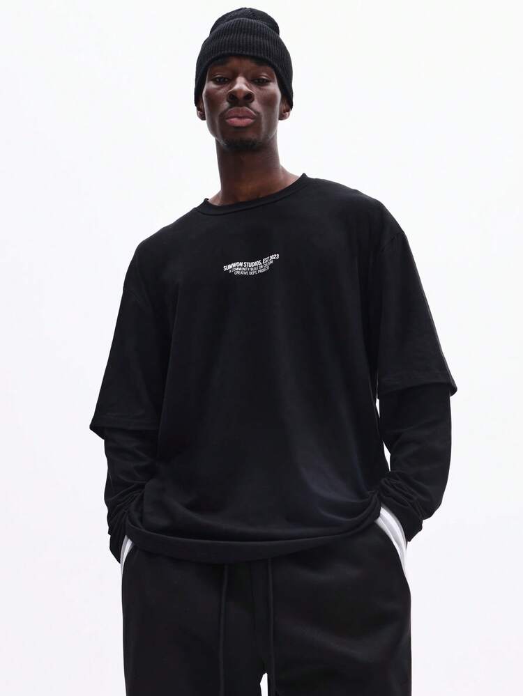 Regular Fit Layered Graphic Long Sleeve Tee