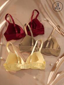 3pcs Women's Simple Solid Color Underwire Push-Up Bras - Multicolor - View 2
