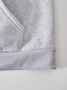 SHEIN Explorewe Teen Girl Solid Color Hooded Fleece Sleeve Striped Sweatshirt, Autumn/Winter - Grey - View 7