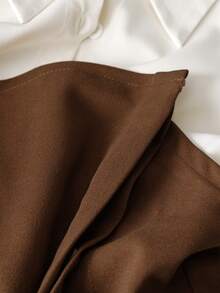 Franclia Petite 两件套：时尚休闲翻领衬衫和阔腿直筒裤，修身设计 - 棕色 - 查看 5